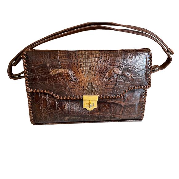 Vintage 60s genuine American Alligator structured purse brown - Picture 1 of 12